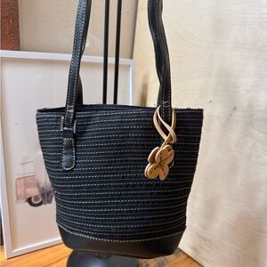 Liz Claiborne Black shoulder bag  with Tan Flower Accent